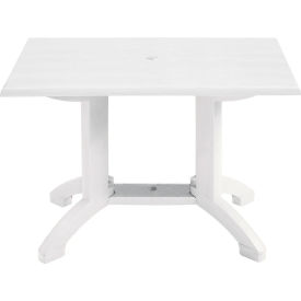 Atlanta 48" x 32" Rectangle Molded Melamine Pedestal Table w/ Umbrella Hole, White