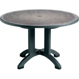 48" Round Resin Pedestal Table with Umbrella Hole, Zinc On Charcoal Frame