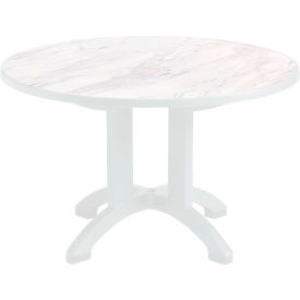 48" Round Resin Pedestal Table with Umbrella Hole, White Marble On White Frame
