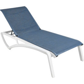 Sunset Adjustable Sling Chaise Lounge, Madras Blue Sling On Glacier White Frame