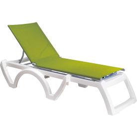 Jamaica Beach Adjustable Sling Chaise Lounge, Fern Green with White Frame