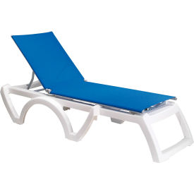 Jamaica Beach Adj. Sling Chaise Lounge, Blue Sling w/ White Frame