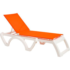 Jamaica Beach Adjustable Sling Chaise Lounge, Orange Sling White Resin Frame