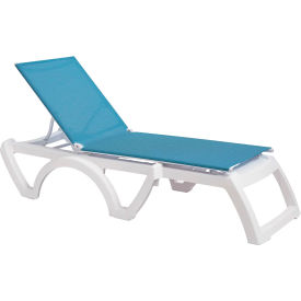 Jamaica Beach Adj. Sling Chaise Lounge, Sky Blue w/ White Frame
