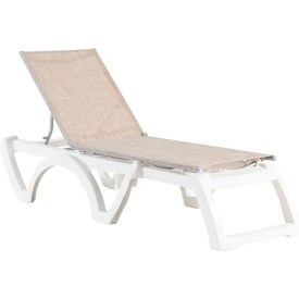 Jamaica Beach Adjustable Sling Chaise Lounge, Straw Sling White Resin Frame