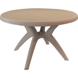 46" Round Resin Pedestal Table with Umbrella Hole, French Taupe