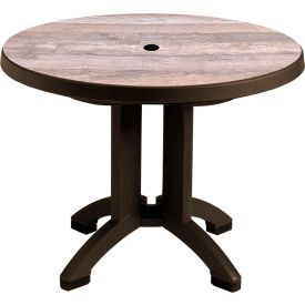 38" Round Resin Pedestal Table with Umbrella Hole, Ranch On Bronze Frame