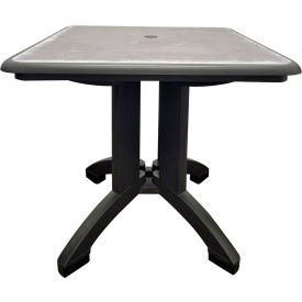 32" Square Resin Pedestal Table with Umbrella Hole, Zinc On Charcoal Frame