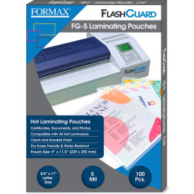 FlashGuard Letter Size Premium Thermal Laminating Pouches, 5 Mil Thick, 9" x 11-1/2", 100/Pk