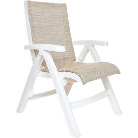 Jamaica Beach Folding Chair, Straw Sling w/ White Resin Frame