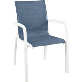 Sunset Stacking Outdoor Armchair, Madras Blue Sling On Glacier White Frame
