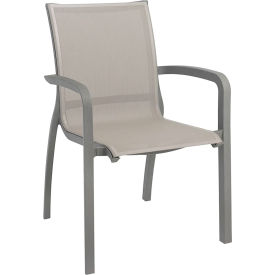 Sunset Stacking Outdoor Armchair, Solid Gray Sling On Platinum Gray Frame