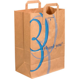 "Thank You" Flat Handle Grocery Bags, 1/6 BL, 12"Wx7"Dx17"H, Kraft, 300PK