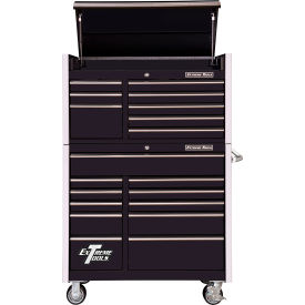 Top Chest & Roller Cabinet Combo, 41"W x 25"D x 64-5/8"H, Black w/ Chrome Dr Pulls
