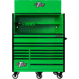 Power Workstation Hutch & Roller Cabinet, 55"W x 25"D, Green w/ Black Drawer Pulls