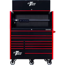 RX Pro Power Workstation Hutch & Roller Cabinet, 55"W x 25"D, Black with Red Dr Pulls