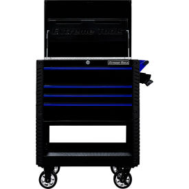 Professional Deluxe Tool Cart, 33"W x 22-7/8"D x 44-3/8"H, Black w/Blue Drawer Pulls