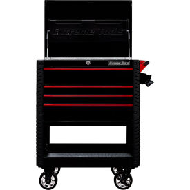 Professional Deluxe Tool Cart, 33"W x 22-7/8"D x 44-3/8"H, Black w/Red Drawer Pulls