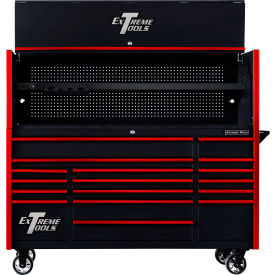 Power Workstation Hutch & Roller Cabinet, 72"W x 21"D, Black with Red Drawer Pulls