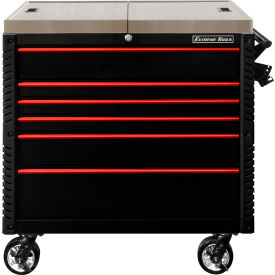 Professional Sliding Top Tool Cart, 41-3/4"W x 25-3/4"D, Black w/ Red Drawer Pulls