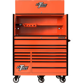 RX Pro Power Workstation Hutch & Roller Cabinet, 55"W x 25"D, Orange w/Black Drawer Pulls