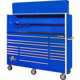 RX Pro Power Workstation Hutch & Roller Cabinet, 72"W x 25"D, Blue w/ Chrome Dr Pulls