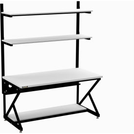 60" Performance 100 Series LAN Station w/ Half Bottom Shelf, Folkstone Melamine