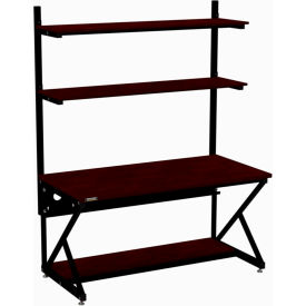 60" Performance 100 Series LAN Station with Half Bottom Shelf, African Mahogany