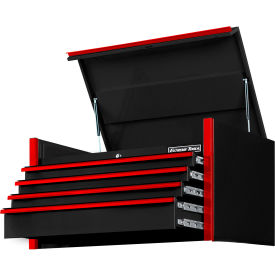 Top Chest, 4 Drawers, 41"W x 25"D x 22-1/4"H, Black with Red Drawer Pulls