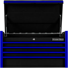 Top Chest, 4 Drawers, 41"W x 25"D x 22-1/4"H, Black with Blue Drawer Pulls