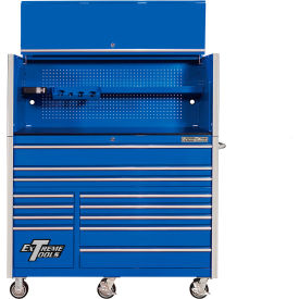RX Pro Power Workstation Hutch & Roller Cabinet, 55"W x 25"D, Blue w/ Chrome Dr Pulls