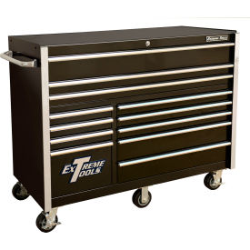 RX Roller Cabinet, 12 Drawers, 55"W x 25"D x 47"H, Blue with Chrome Drawer Pulls and Trim