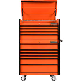 Top Chest & Roller Cabinet Combo, 41"W x 25"D x 64"H, Orange w/ Black Drawer Pulls