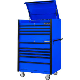 Top Chest & Roller Cabinet Combo, 41"W x 25"D x 64"H, Blue with Black Drawer Pulls