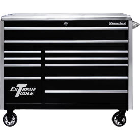 Pro Roller Cabinet, 55"W x 30"D x 46-5/8"H, Black with Chrome Drawer Pulls & Trim