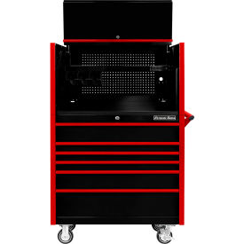 41"W x 25"D Power Workstation Hutch & Roller Cabinet, Black w/ Blue Handles & Trim