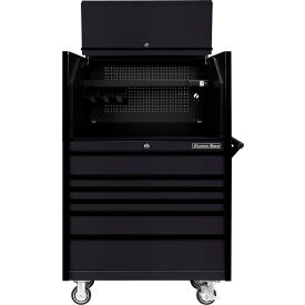 Power Workstation Hutch & Roller Cabinet, 41"W x 25"D, Matte Black with Black Handles & Trim