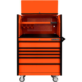 Power Workstation Hutch & Roller Cabinet, 41"W x 25"D,Orange with Black Handles & Trim