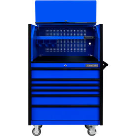 Workstation Hutch & Roller Cabinet, 41"W x 25"D, Blue w/ Black Handles & Trim