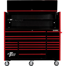RX Pro Power Workstation Hutch & Roller Cabinet, 72"W x 25"D, Black with Red Dr Pulls