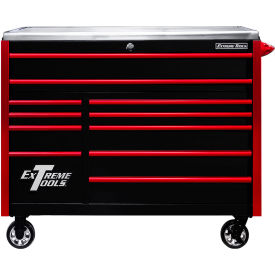 Pro Roller Cabinet, 55"W x 30"D x 46-5/8"H, Black with Red Drawer Pulls & Trim