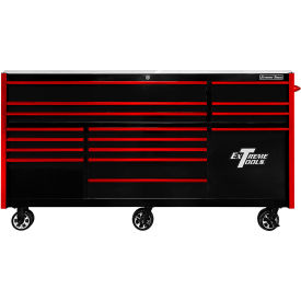 RX Roller Cabinet, 16 Drawers, 84"W x 30"D x 47-3/8"H, Black with Red Drawer Pulls