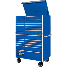 Top Chest & Roller Cabinet Combo, 41"W x 25"D x 64-5/8"H, Blue with Chrome Drawer Pulls