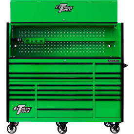 Power Workstation Hutch & Roller Cabinet, 72"W x 30"D, Green w/ Black Dr Pulls