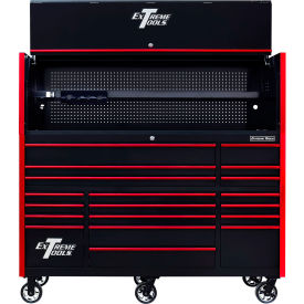 Power Workstation Hutch & Roller Cabinet, 72"W x 30"D, Black with Red Dr Pulls