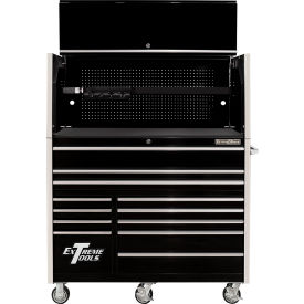 Power Workstation Hutch & Roller Cabinet, 55"W x 25"D, Black w/ Chrome Drawer Pulls