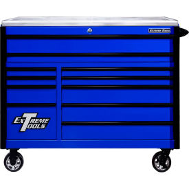 Pro Roller Cabinet, 55"W x 30"D x 46-5/8"H, Blue with Black Drawer Pulls & Trim