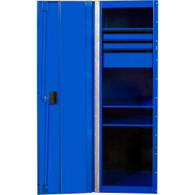 RX Side Locker, 3 Drawers & 4 Shelves, 24"W x 30"D x 60-7/8"H, Blue with Black Handles
