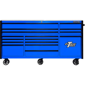 16 Drawers, 84"W x 30"D x 47-3/8"H, Blue with Black Drawer Pulls