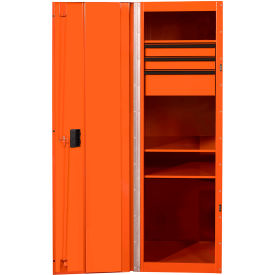 Side Locker, 3 Drawers & 4 Shelves, 24"W x 30"D x 60-7/8"H, Orange w/ Black Handles